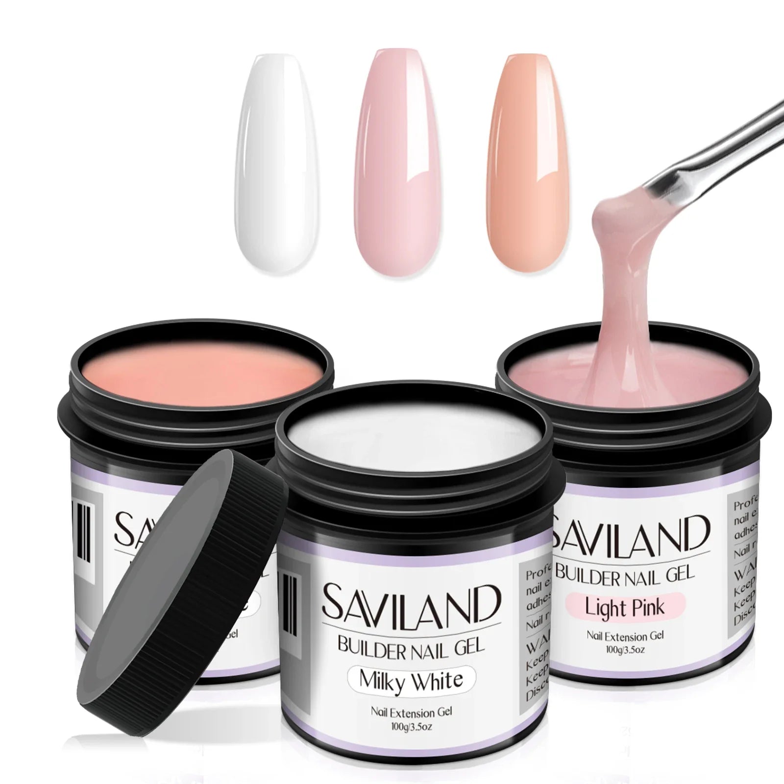 Gel constructor de uñas Saviland 100 g – Transparente, nude y rosa