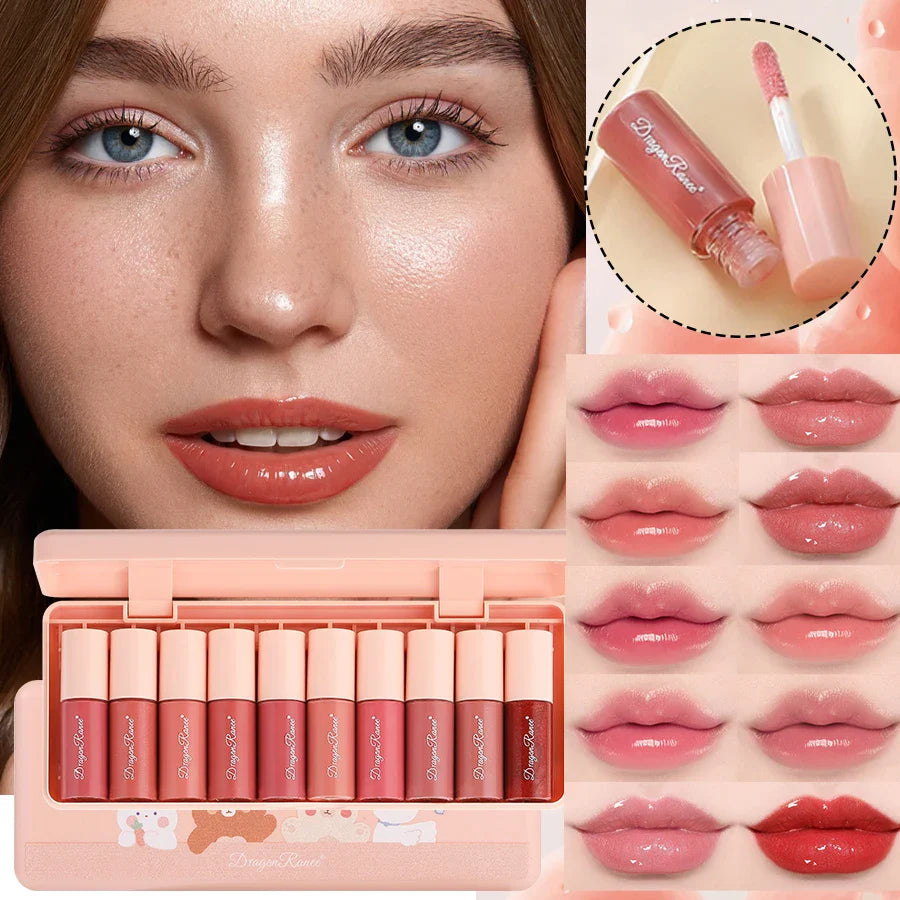 Kit de 10 brillos labiales con brillo hidratante y duradero - Lunna